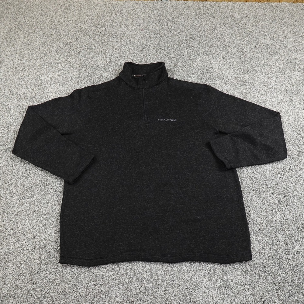 Realtree Sweater Mens L Black 1/4 Zip Pullover Hunting Hiking Outdoor Knit Warm